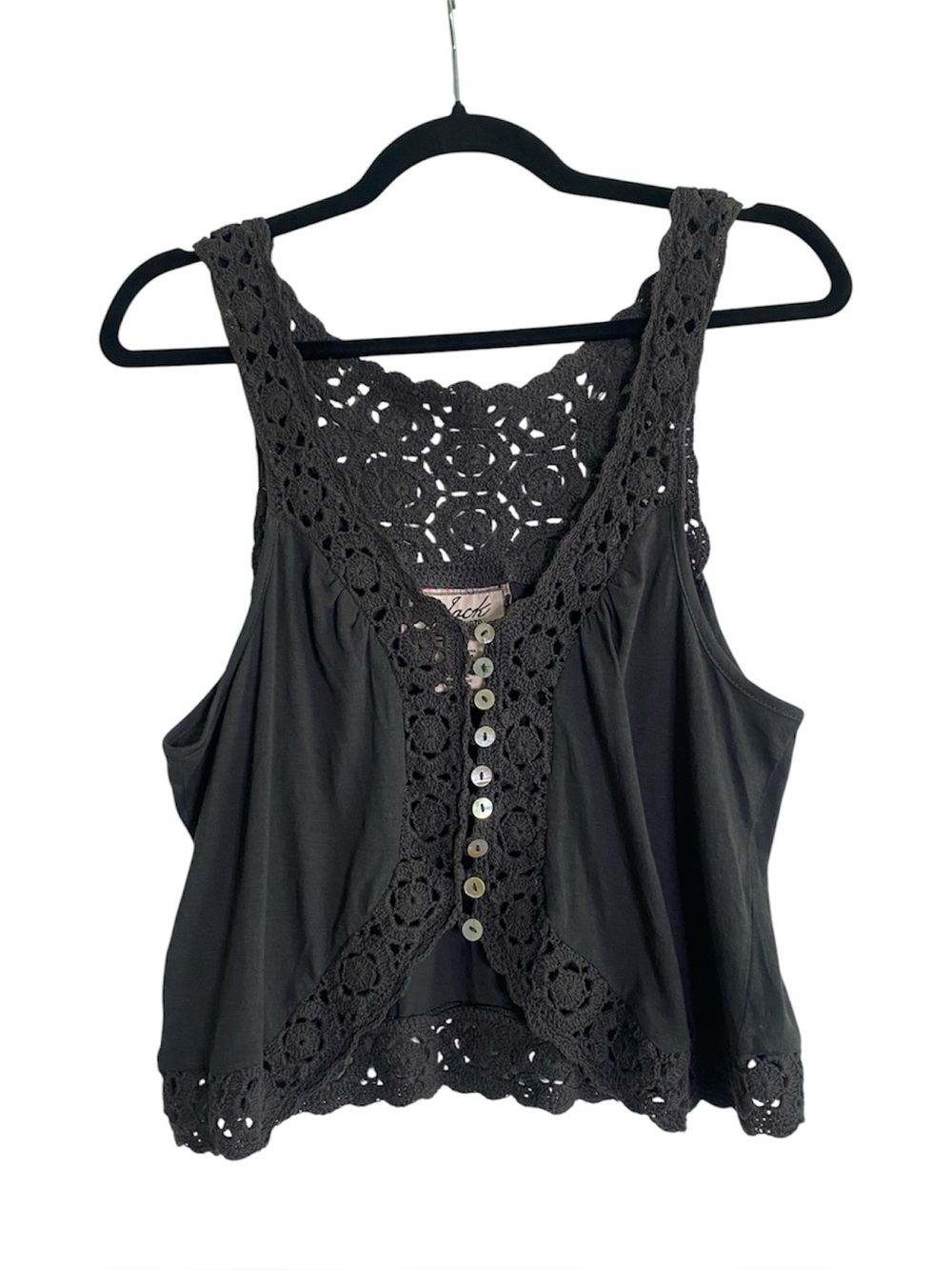 Jack BB Dakota Charcoal Gray Crochet Lace Tank Top Size L